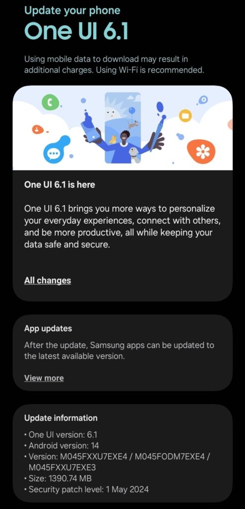 به‌روزرسانی One UI 6.1 برای گلکسی M04