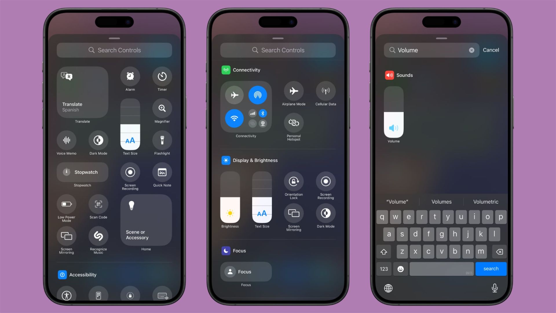 گالری گزینه های کنترل سنتر ios 18